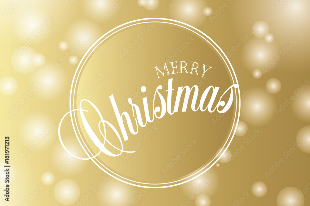 Merry Christmas hand lettering on gold background. Vector image. Merry christmas sign in a calligraphic style. Christmas calligraphy sign for flyer, poster, banner. Vector
