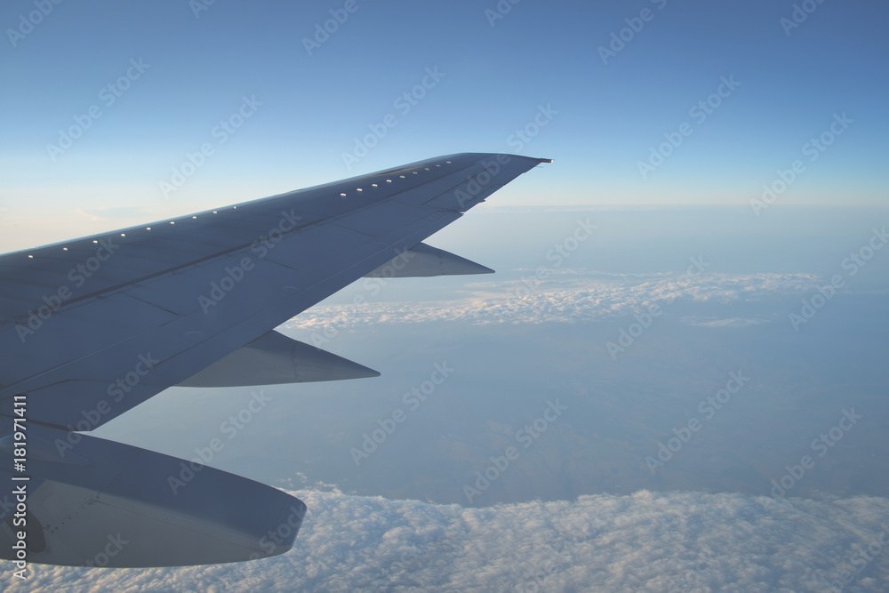 Wing of airplane from window. Wing of airplane from window.