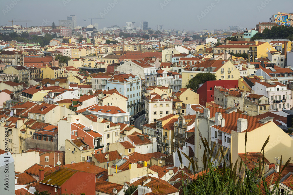 Lisbon from above: view of Baixa district from Alfama quarter