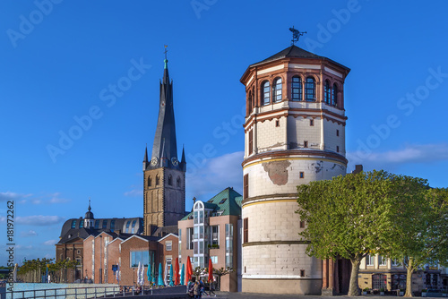 Old Castle Tower and st Lambertus church, Dusseldorf