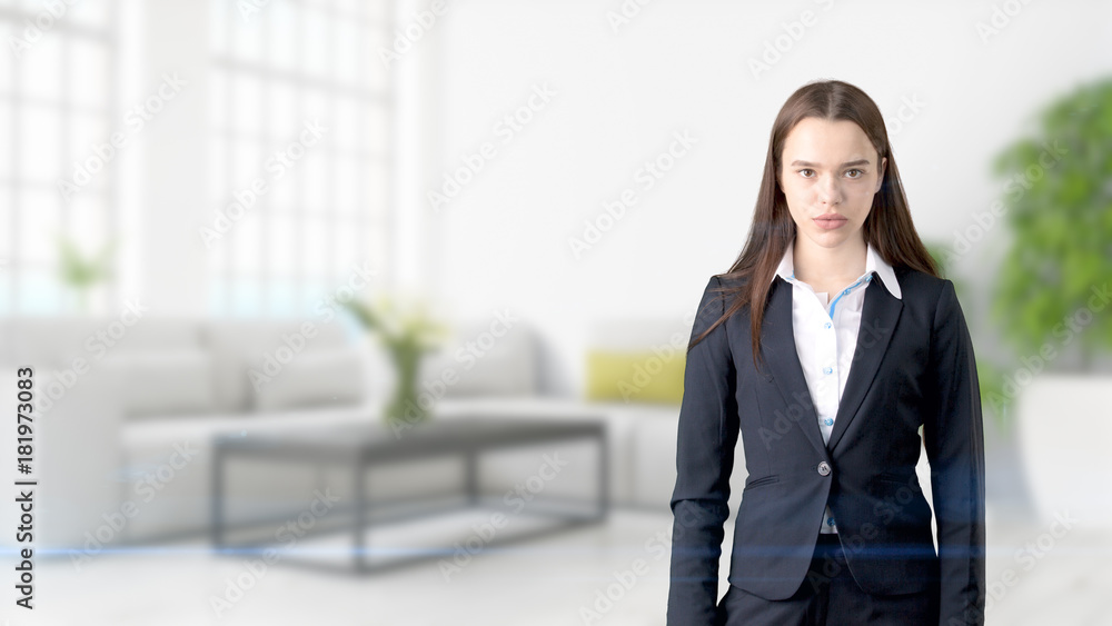 Young Business woman over interior background Young Business woman over interior background