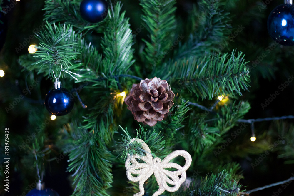 Dark christmas decoration with toys on the tree. Dark christmas decoration with toys on the tree.