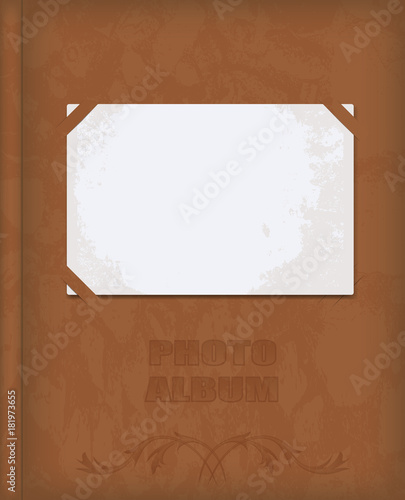 vector realistic brown leather vintage cover photo album with ornament and inserted a clean old photos