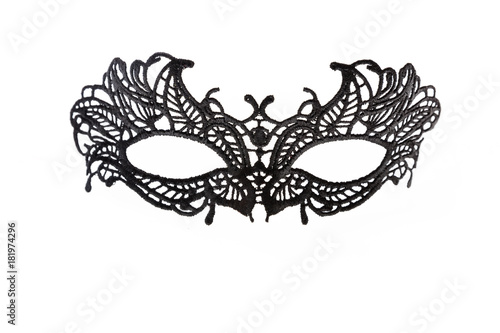 Black lace carnival mask isolated on white background