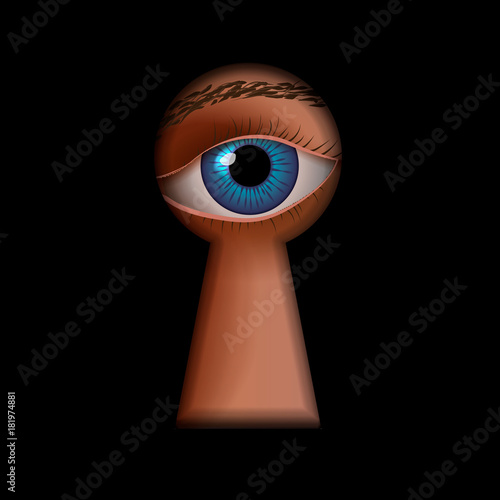 Keyhole shape with human eye behind, spy concept illustration