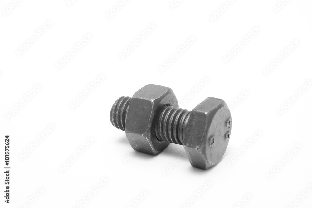 various views of the bolt and nut , Closeup isolated on a white background various views of the bolt and nut , Closeup isolated on a white background