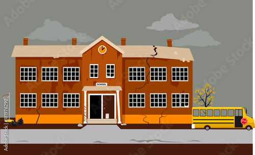Exterior of a school building in poor shape in need of repair, EPS 8 vector illustration