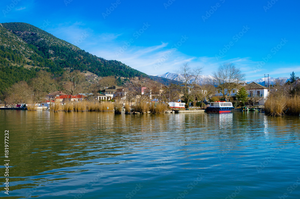 The pictursque waterfront of the island of kyra Frosini Nissaki at the lake Pamvotida, Ioannina, Greece.