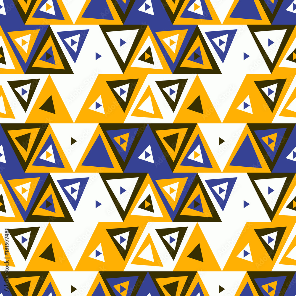 Abstract seamless pattern of triangles. Funny background of geometric shapes.