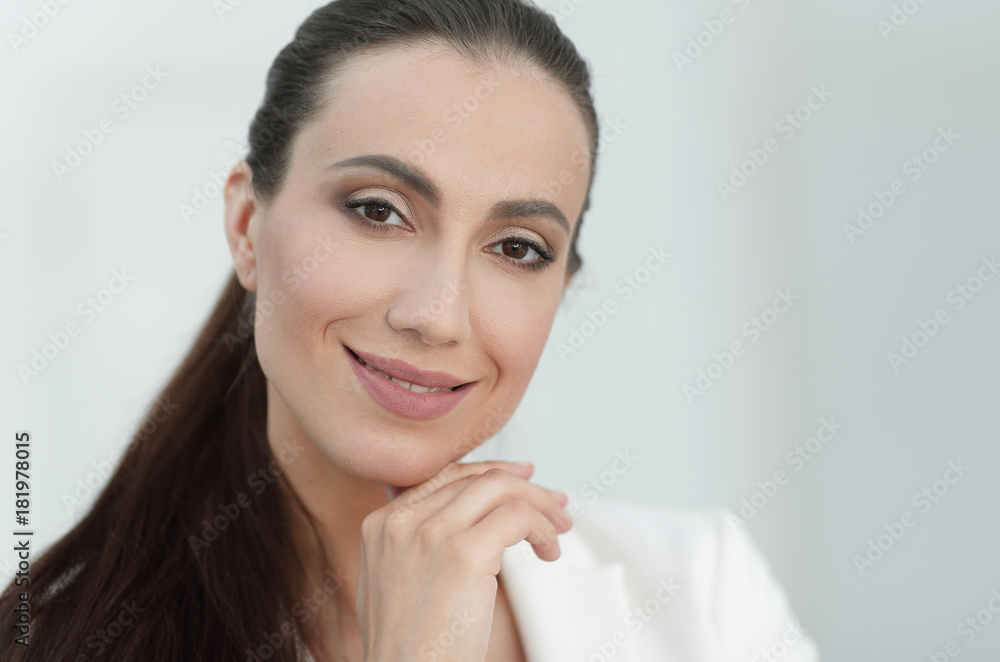 closeup portrait of a dreaming business woman closeup portrait of a dreaming business woman