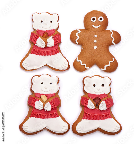 Gingerbread cookies for Christmas on a white background