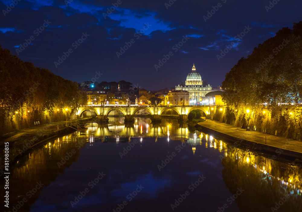 Rome (Italy) - The Tiber river and the monumental Lungotevere. Here in particular the Saint Peter in Vatican