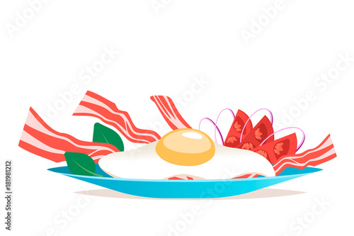 Breakfast with egg and bacon vector illustration. Cartoon flat style