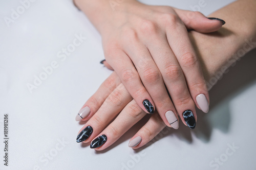 Portrait of beautiful nail art.  Black and white