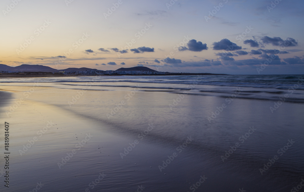 Atlantic ocean. Beach view on Lanzarote Canary island in Spain