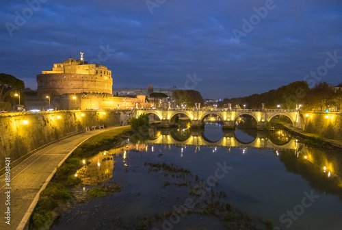 Rome  Italy  - The Tiber river and the monumental Lungotevere. Here in particular the Castel Sant Angelo fortress