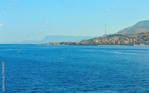 Messina strait from ferry, Sicily, Italy