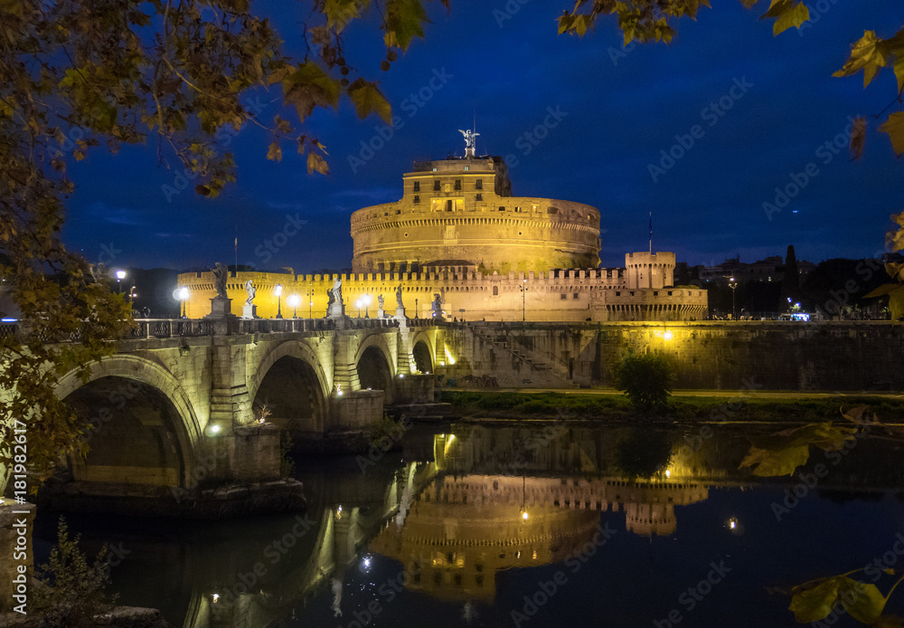 Rome (Italy) - The Tiber river and the monumental Lungotevere. Here in particular Castel Sant'Angelo fortress