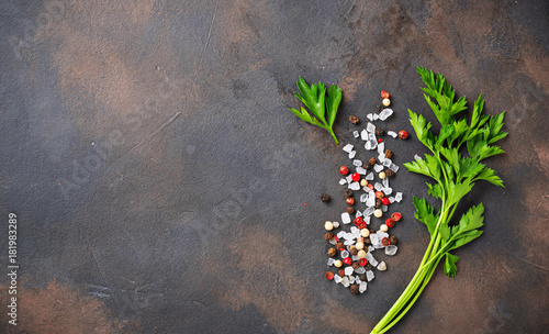 Parsley, salt and pepper. Culinary background © Yulia Furman
