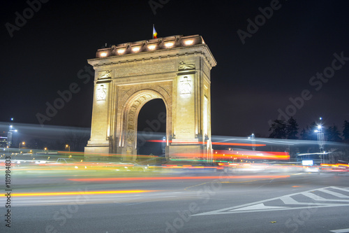 The Arc of Triumf in Bucharest, Romania, seen at night  © candreea