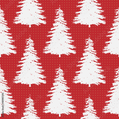 Seamless Merry Christmas Festive Pattern with Tree