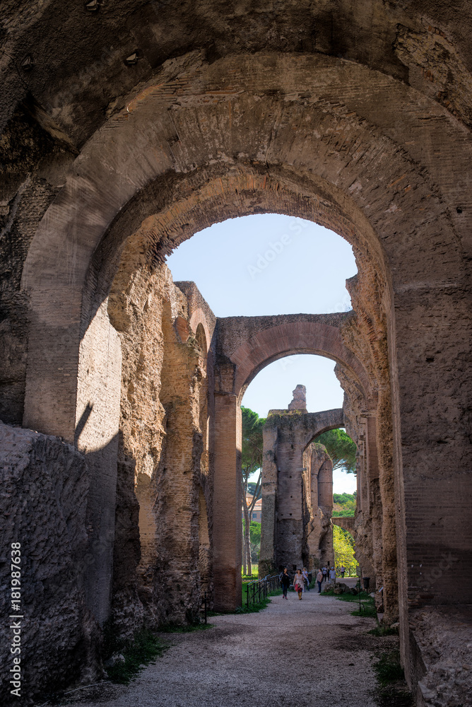 Sunny arches Severiane on the Palatine in Rome, Italy