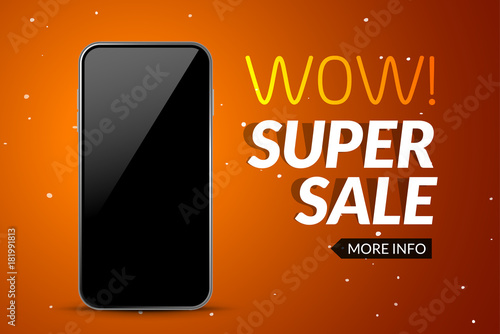 Super sale smartphone banner. Mobile phone clearance sale discount poster. Web banner big promotion