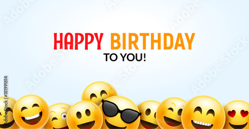 Birthday happy smile greeting card. Vector birthday background 3d colorful character design