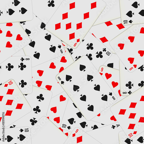 Seamless pattern with playing cards in chaos. Card deck repeated background.