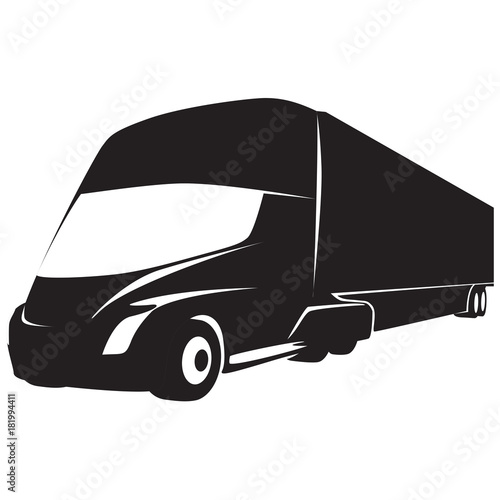 Vector illustration of a future electric semi trailer truck. Logo for transportation or logistics company.