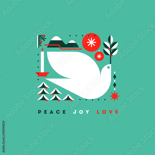 Stylish card with holiday greetings and symbols of Christmas