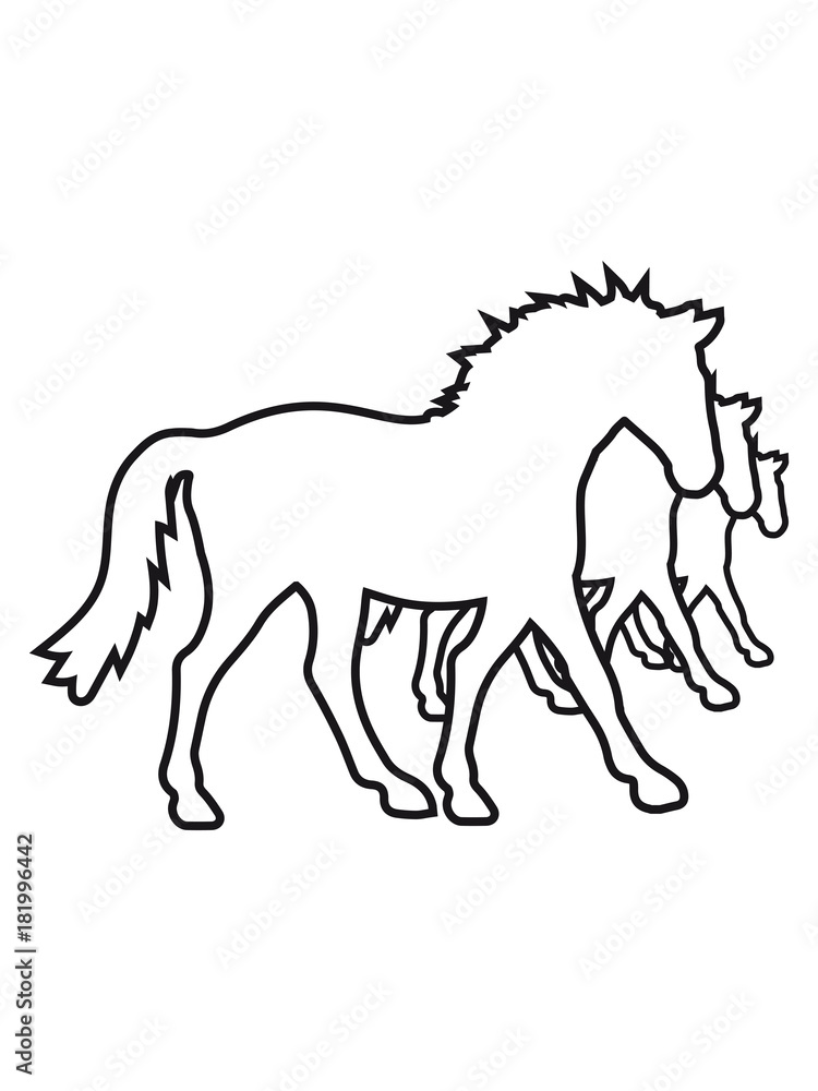 Fototapeta premium muster design 3 viele herde familie silhouette schwarz umriss pferd pony reiten schnell pferdchen klein spaß schnell comic cartoon reiter schön süß niedlich