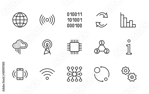 Set of Data Analysis Related Technology Vector Line Icons. Contains such Icons as Charts, Wi-fi, Graphs, Traffic Analysis, Big Data and more. Editable Stroke. 32x32 Pixel Perfect