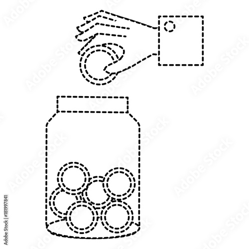 hand saver with glass jar and coins money vector illustration design