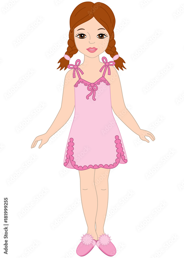 Vector Beautiful Young Girl in Nightgown and Sleepers Vector Beautiful Young Girl in Nightgown and Sleepers