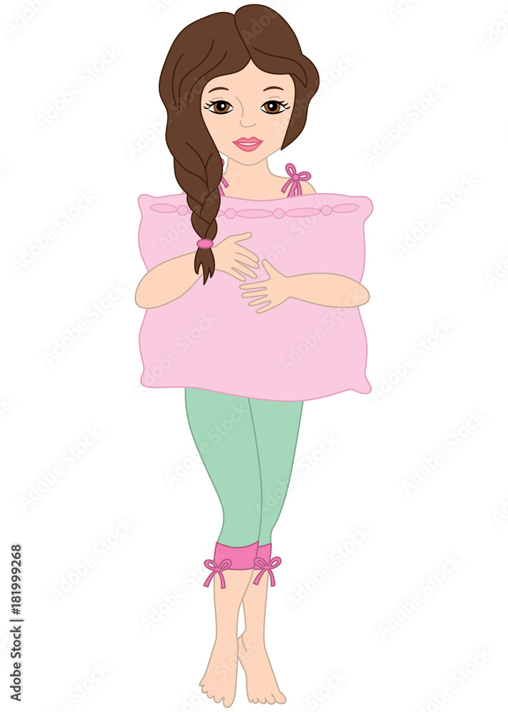 Vector Beautiful Young Girl Wearing Pyjamas Vector Beautiful Young Girl Wearing Pyjamas
