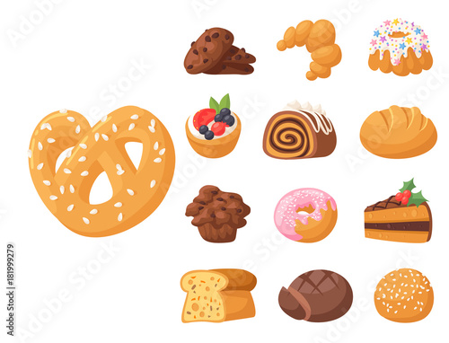Cookie cakes tasty snack delicious chocolate homemade pastry biscuit sweet dessert bakery food vector illustration