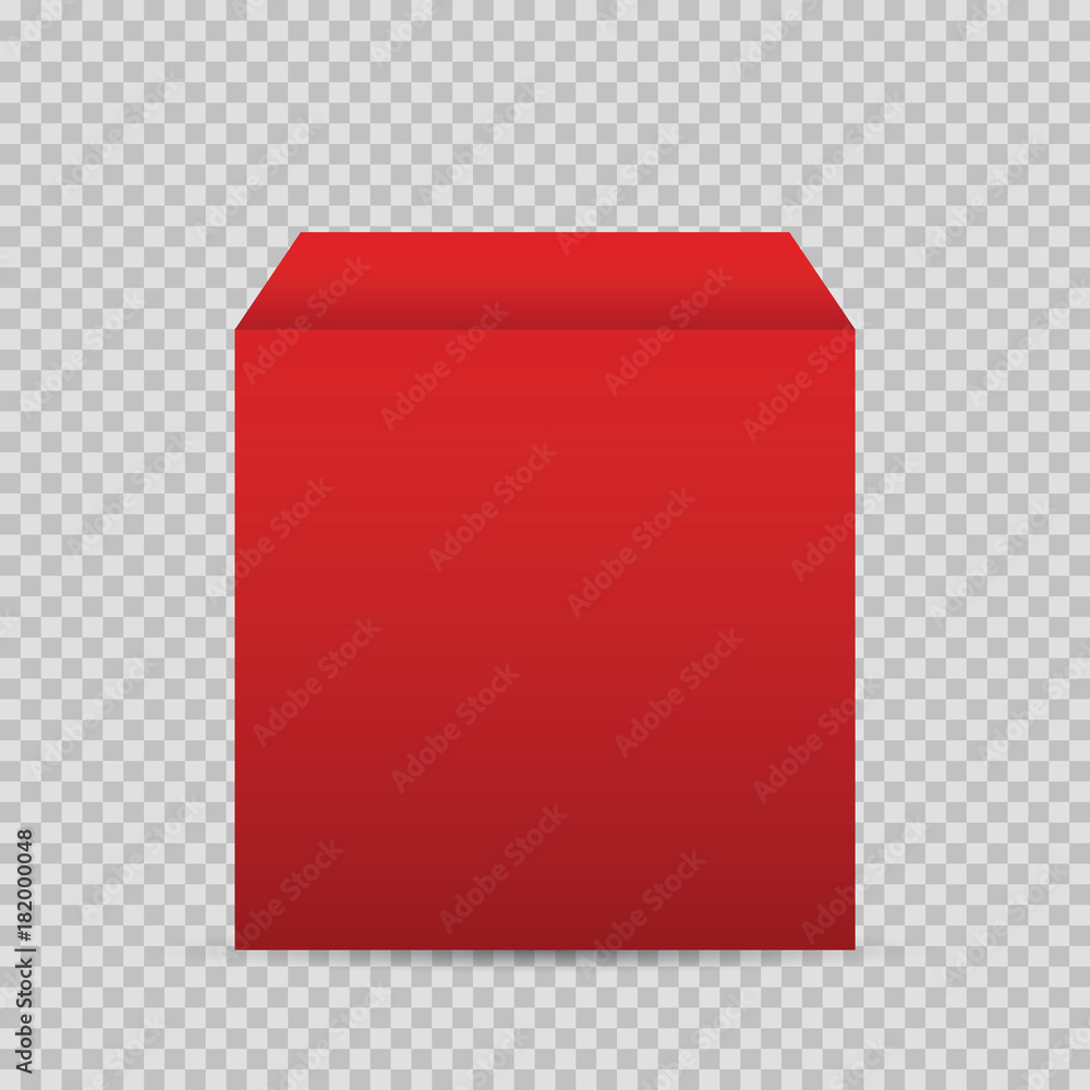 Realistic red box, 3d podium, blank pedestal or cube vector