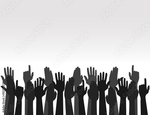 Hands up Colors, Voting hand Raised up, Election concept. Vector