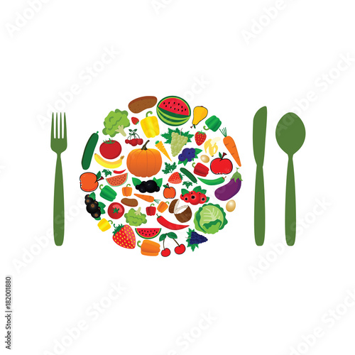 fruit and vegetable plate illustration