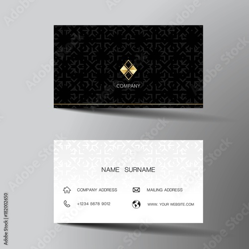 Modern business card template design. With inspiration from the abstract. Contact card for company. Two sided black and white . Vector illustration. 