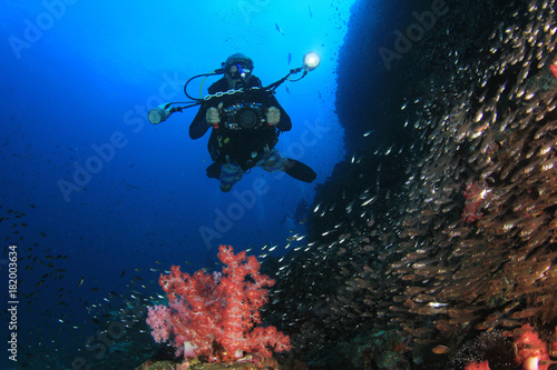 Underwater photographer scuba diving