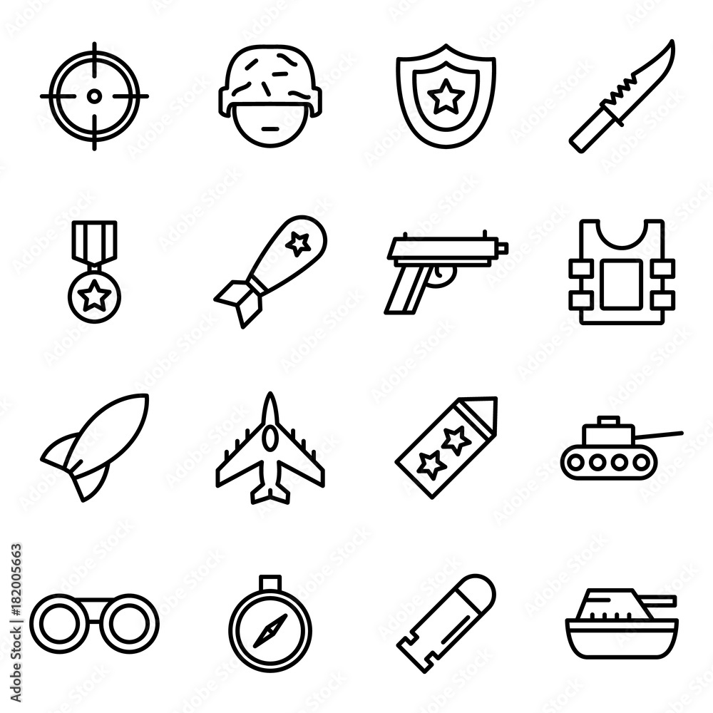 Military and war icons. Army icons universal set for web and mobile Military and war icons. Army icons universal set for web and mobile