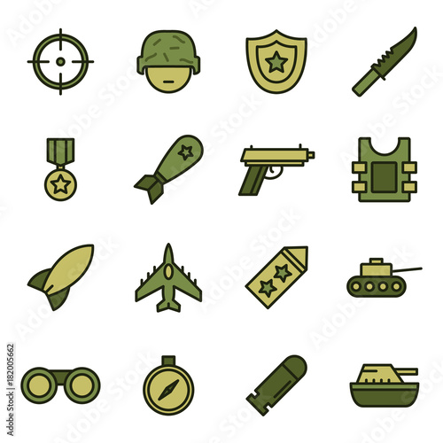Military and war icons. Army icons universal set for web and mobile