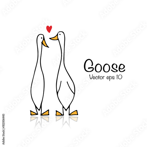 Funny goose couple, sketch for your design