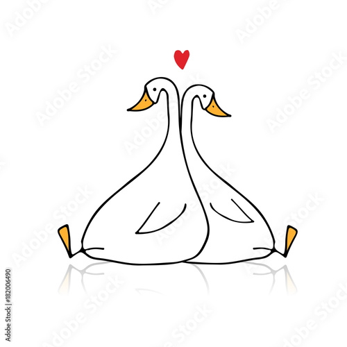Funny goose couple, sketch for your design