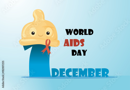 cute cartoon condom with aids ribbon