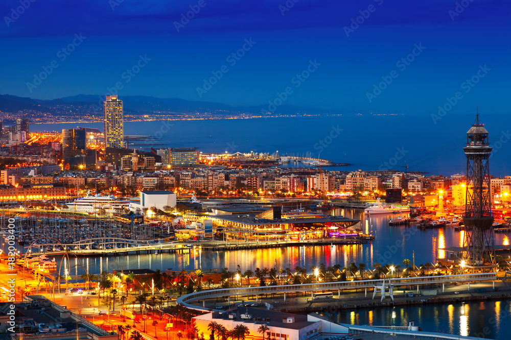  Barcelona and Mediterranean in night