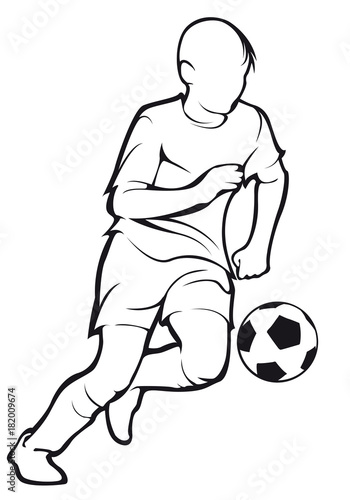 The child plays football contour