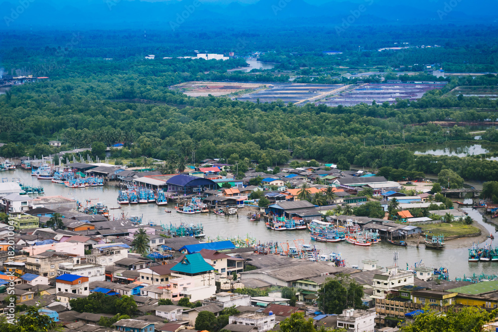 Aerial view of Chumphon city from view point.